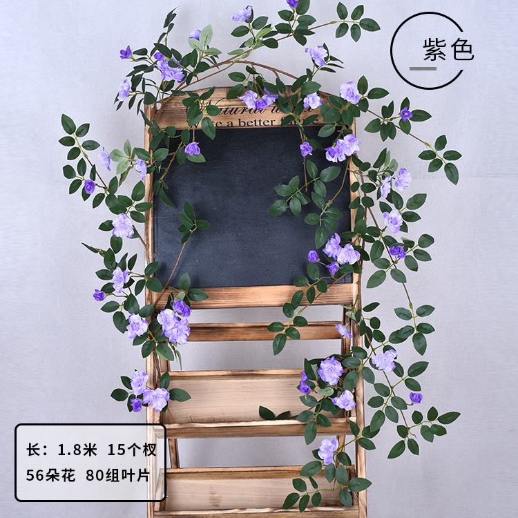 Enredadera de rosas artificiales con 45 cabezas - Decoraciones florales artificiales para bodas, enredaderas de flores de seda y vegetación sintética