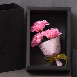 3朵黑盒康乃馨香皂花束母亲节礼物公司活动礼品玫瑰肥皂花束批发