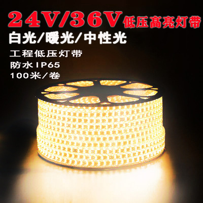 低压灯带 24伏36V防水低压灯带暖光中性光100米低压包胶安全灯带