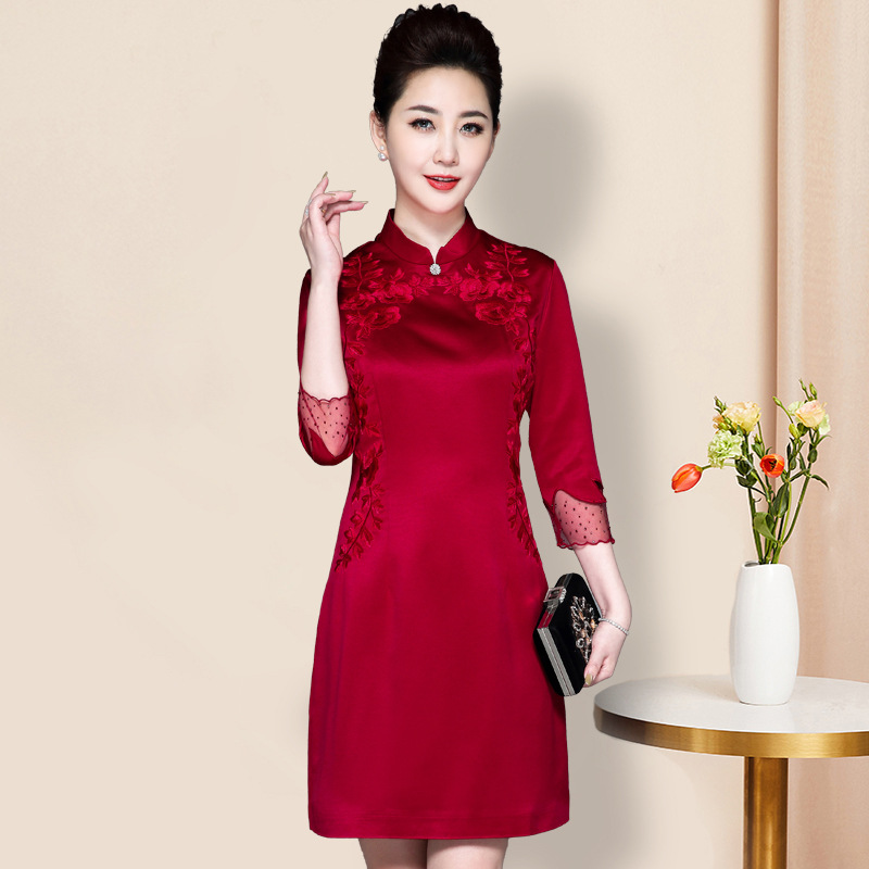 2022新款春秋女装高端遮肚显瘦妈妈婚宴礼服连衣裙秋厂家直销代发