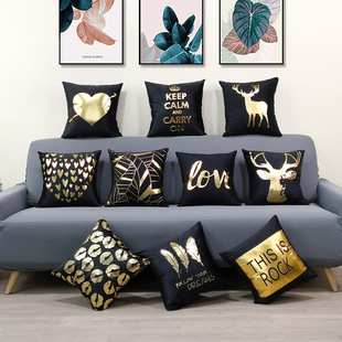 Bronzing Pillowcase Black Short Plush Cushion Christmas Sofa Car Pillowcase Elk Love Printed Pillow