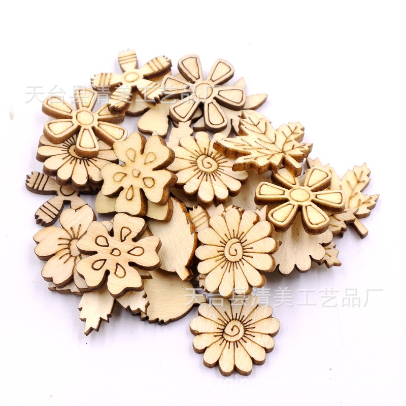 19mm Flor de madera mezclado botones de madera DIY artesanías decorativas de madera 100 unidades un paquete