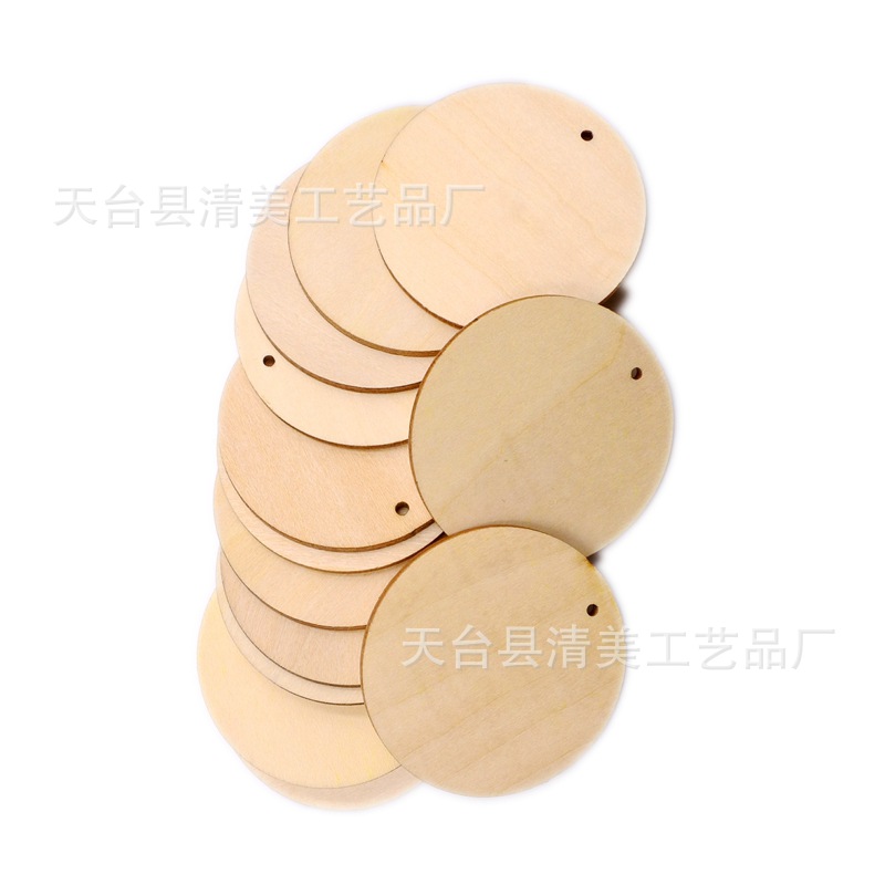 30-101.6mm agujero redondo disco DIY madera decorativa pieza de madera decorativa colgante de madera