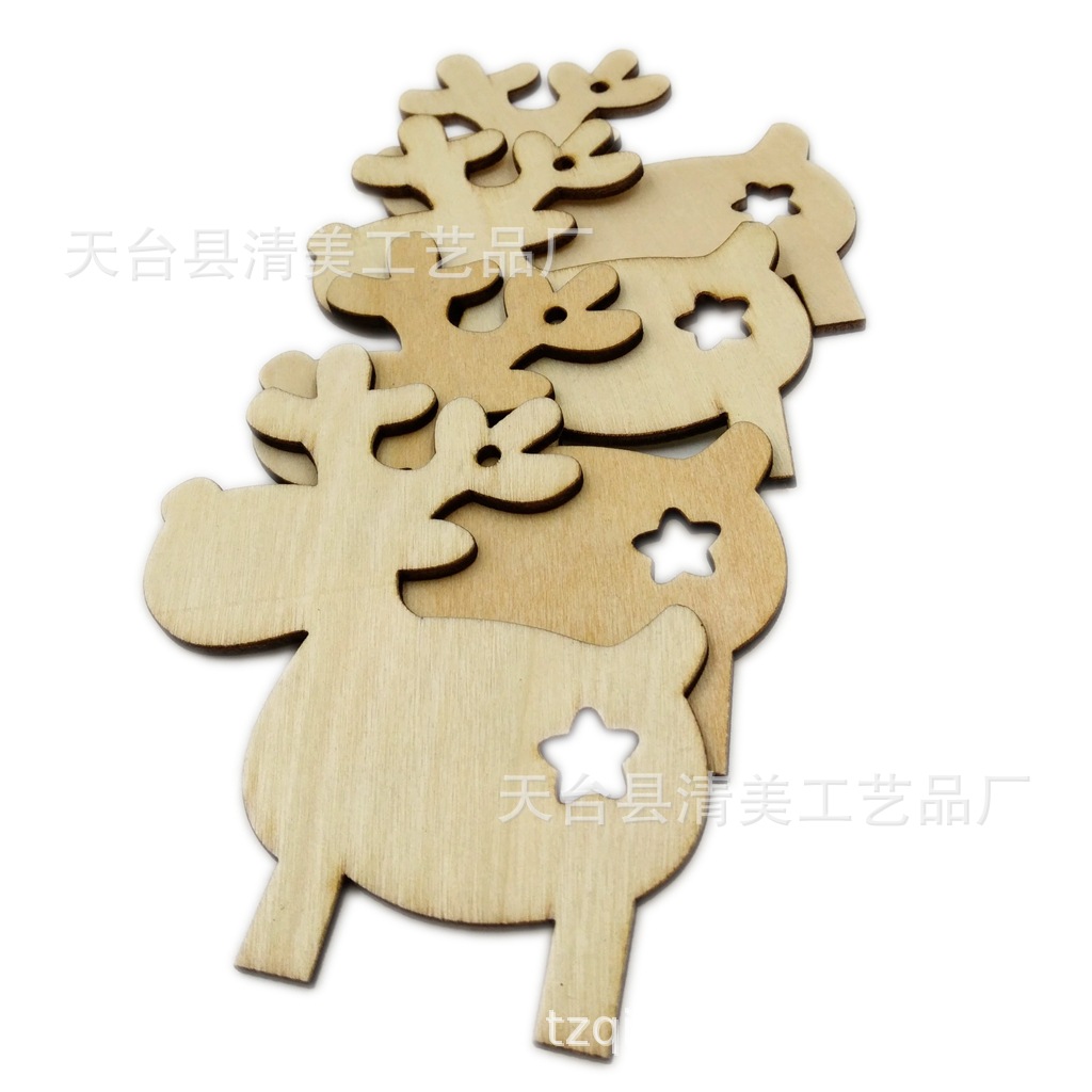 Estrella ELK astilla de madera Estrella Mágica Decoración navideña astilla de madera estrella de cinco puntas alce con cuerda de cáñamo 10 piezas por paquete