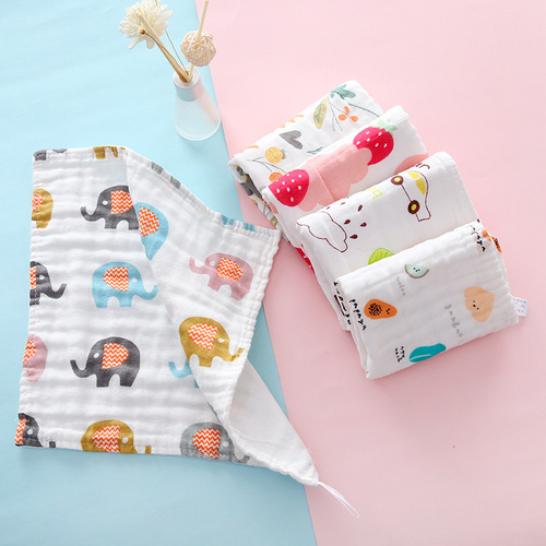 25*50 pure cotton 6 six-layer gauze children's towel cartoon printed towel children's baby face wash towel daily wholesale
