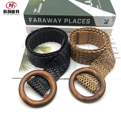 Wooden buckle Korean style trendy woven punch-free webbing fashion trend simple versatile casual decorative belt