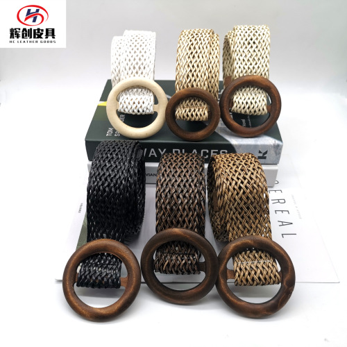 Wooden buckle Korean style trendy woven punch-free webbing fashion trend simple versatile casual decorative belt
