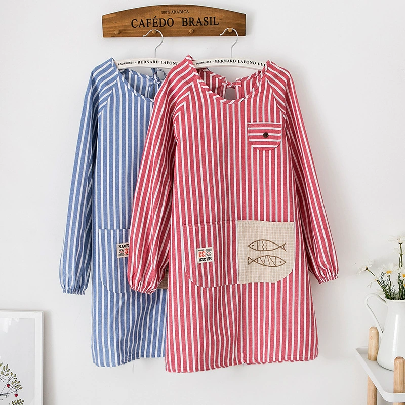 Apron adult long-sleeved apron for women polyester cotton kitchen sleeve household waterproof oilproof whole body housework cooking reverse wear