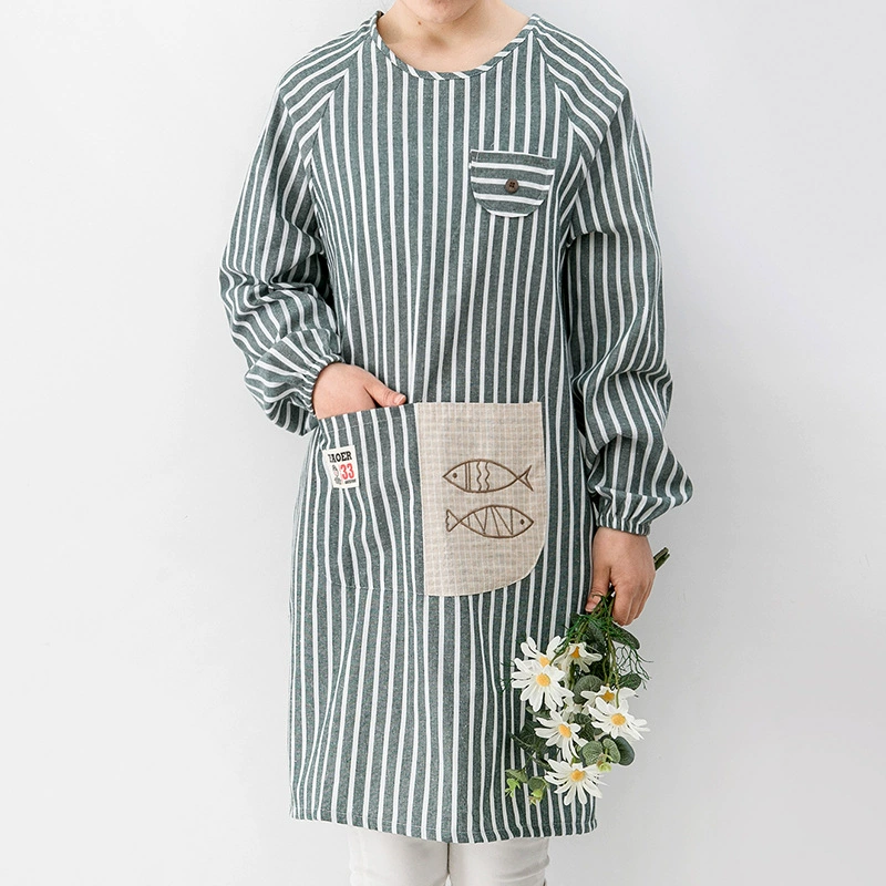 Apron adult long-sleeved apron for women polyester cotton kitchen sleeve household waterproof oilproof whole body housework cooking reverse wear