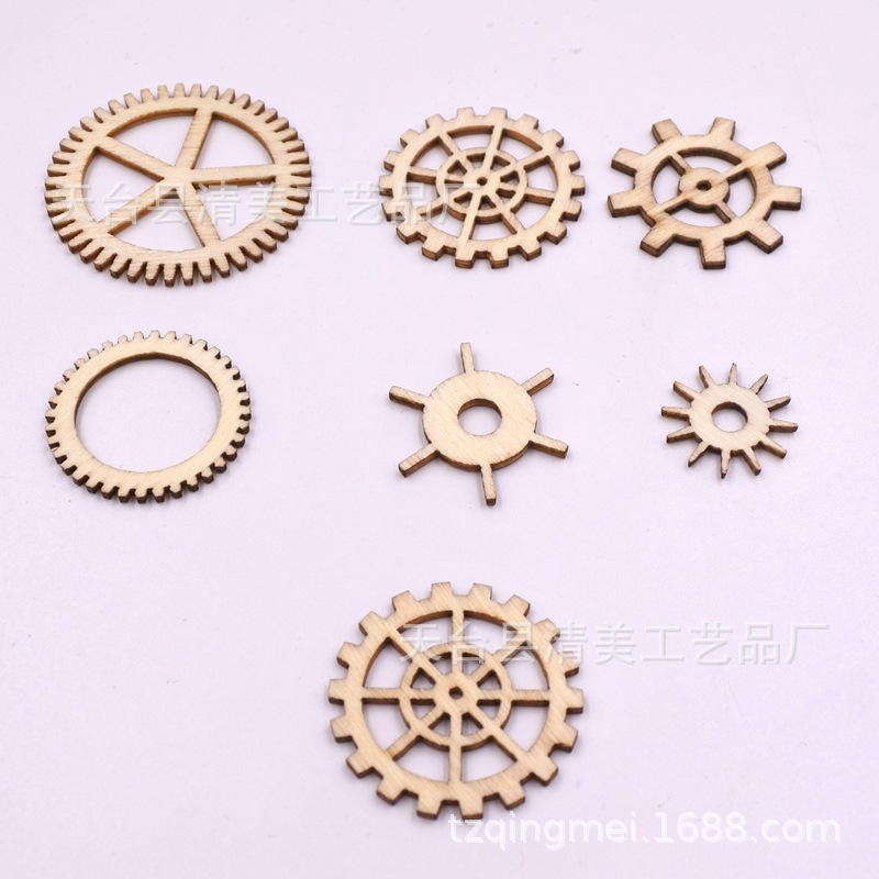 Madera dibujos animados engranaje mecánico hoja de madera bricolaje rompecabezas para niños pegatinas de graffiti hechas a mano hoja de madera 36 piezas/paquete