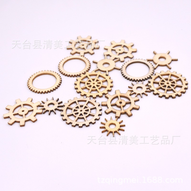 Madera dibujos animados engranaje mecánico hoja de madera bricolaje rompecabezas para niños pegatinas de graffiti hechas a mano hoja de madera 36 piezas/paquete