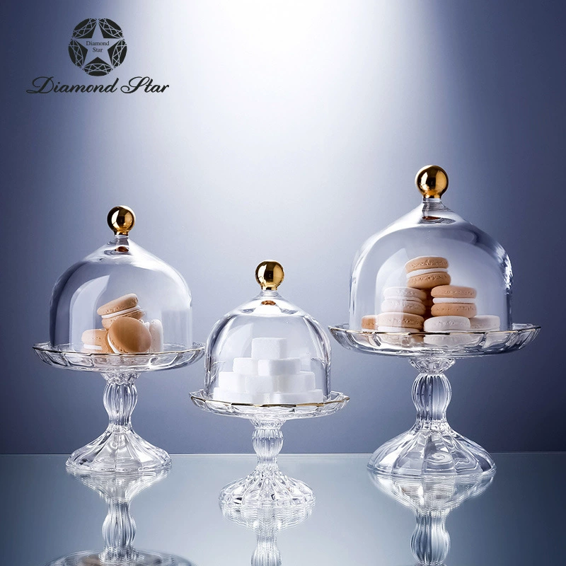 Позолоченная легкая Роскошная стеклянная пластина с крышкой Декоративная фруктовая закуска Закуска Торт Конфеты Пластина Баночка оптом