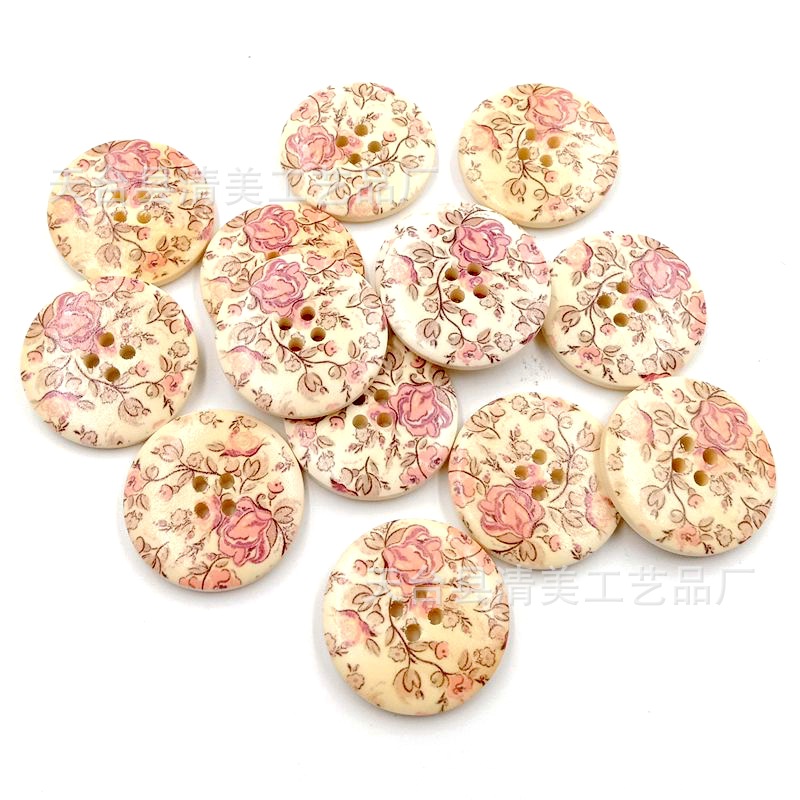30mm botones de madera impresos de cuatro orificios botones decorativos hermosos de color 30 piezas por paquete