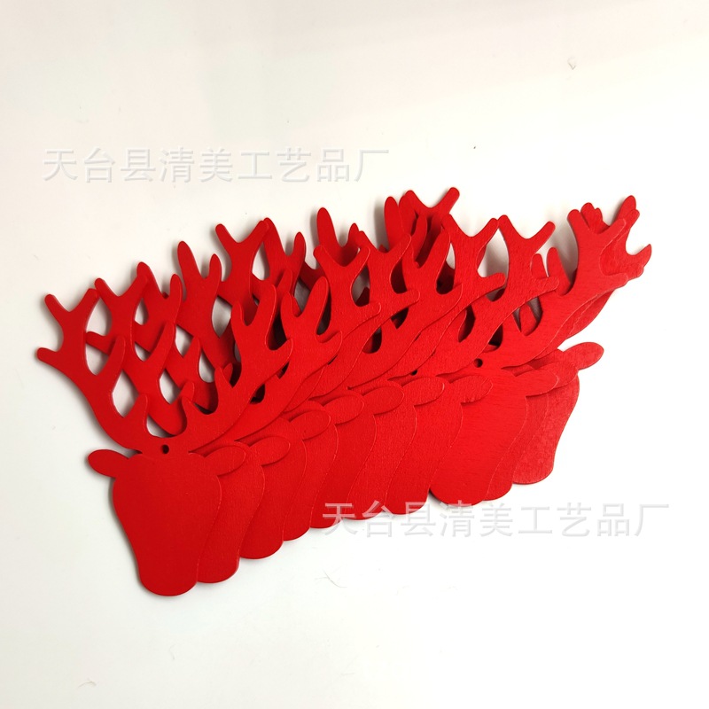 Cabeza de ciervo rojo serie de Navidad colgante de dibujos animados de Navidad de madera de bricolaje 10 piezas en un paquete con 10 cuerdas de cáñamo