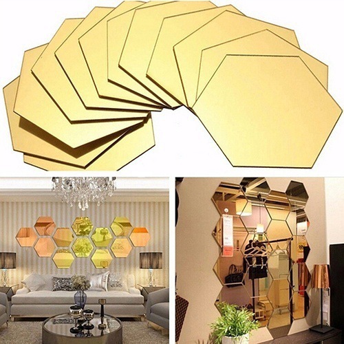 Hexagonal Stereo Mirror Wall Stickers Restaurant Aisle Decorative Wall Stickers 3d Living Room Mirror Background