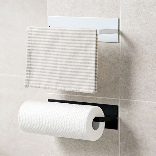 T punch-free roll paper holder kitchen paper towel holder plastic wrap storage rack roll paper holder self-adhesive traceless wall-mounted storage rack
