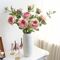 3-Head English-style Large Rose Artificial Silk Flower Fake Dried Floor Rose Manufacturer Wholesale Wedding Event Rose
