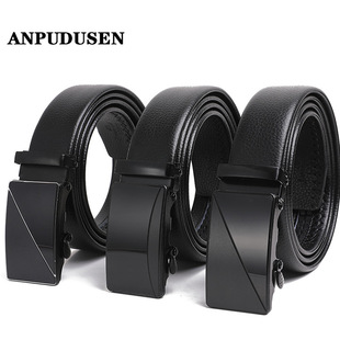 New Joker Men's Automatic Buckle Belt Black Litchi Pattern Full Edge Men's Casual Belt Factory in stock Wholesale