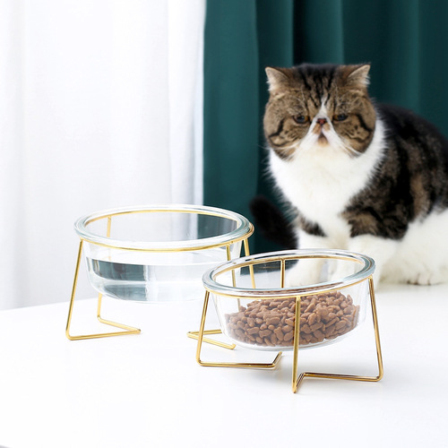 Cat bowl with slanted mouth, tilted glass pet bowl, cat food bowl, cat food bowl, cat rice bowl, dog food bowl, cervical vertebra protection high feet