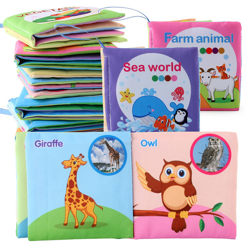 Foreign trade three-dimensional baby cloth book early education toys 4 pages 8 sides English palm book animal clothing cognitive baby cloth book