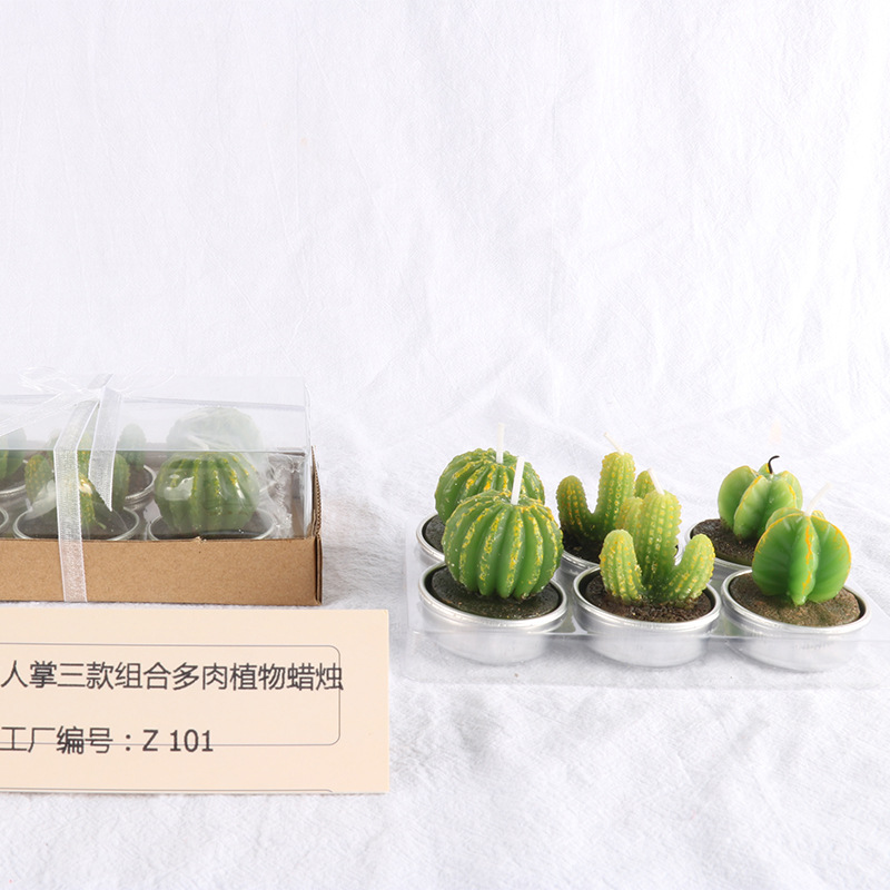 Fábrica al por mayor Shengkun suculenta cactus vela 6 piezas cumpleaños diseño artesanía vela en forma de flor vela