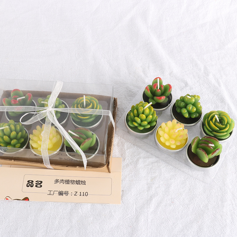 Fábrica al por mayor Shengkun suculenta cactus vela 6 piezas cumpleaños diseño artesanía vela en forma de flor vela