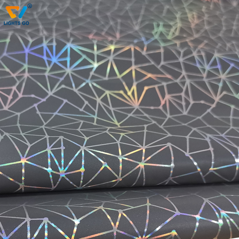 乱纹七彩烫金反光面料闪电镭射印花反光化纤布黑色迷彩高亮反光布