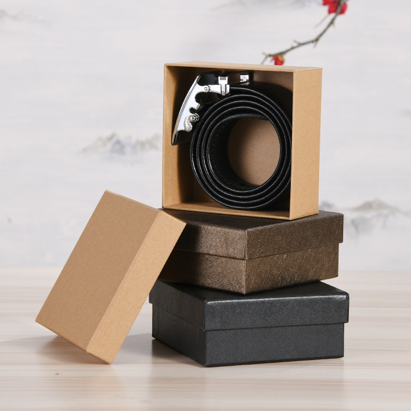 En stock caja de cinturón de gama alta caja de papel de cuero de cajón boutique caja de regalo de cinturón de hombres caja de embalaje cuadrada