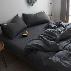 Japanese style Nordic ins pure cotton washed cotton four-piece set dark gray dark dormitory three-piece bed sheet quilt cover 4