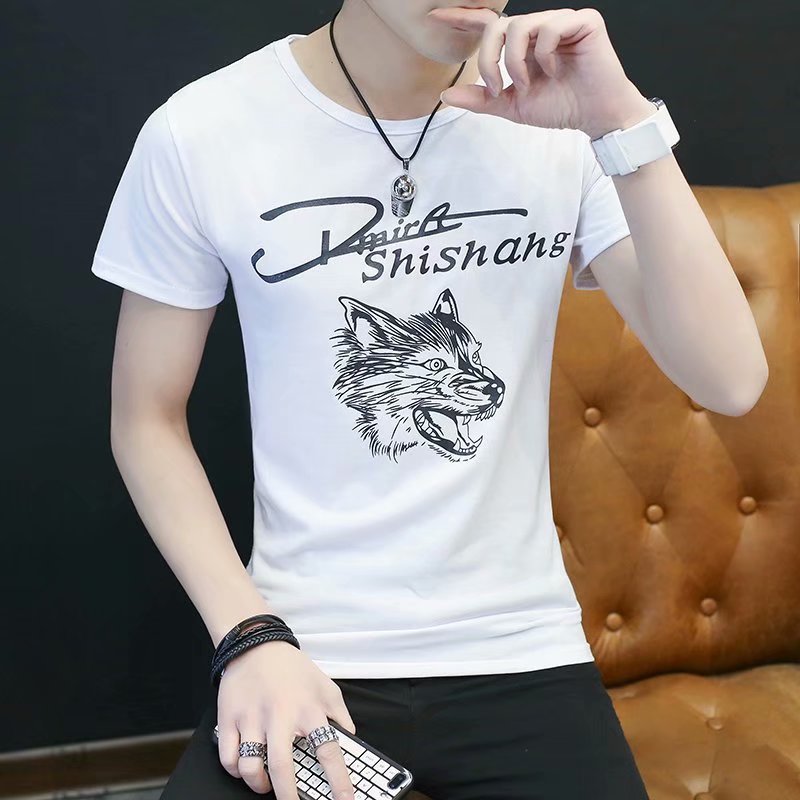 短袖男夏季潮流印花体恤上衣男士修身百搭打底衫学生日系半袖代发