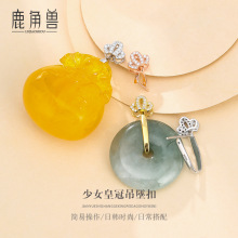 平安扣夹扣倒挂扣S925纯银佛公扣吊坠扣diy蜜蜡翡翠9字针银夹扣头
