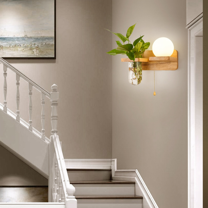 Lámpara de pared nórdica escalera dormitorio lámpara de noche de madera maciza simple personalidad creativa moderna espejo frontal sala de estar comedor lámpara de pared