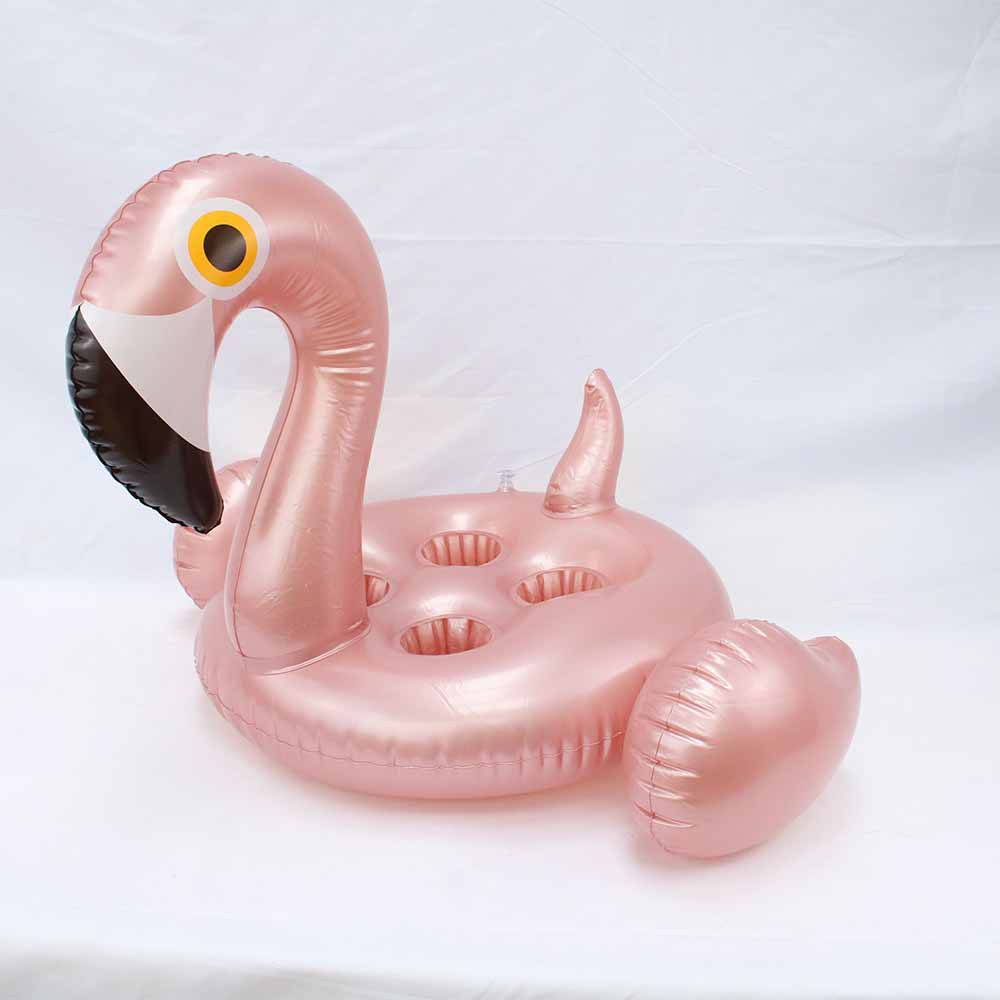 Amazon is promoting a PVC inflatable rose gold flamingo four-hole large cup holder for water toys.