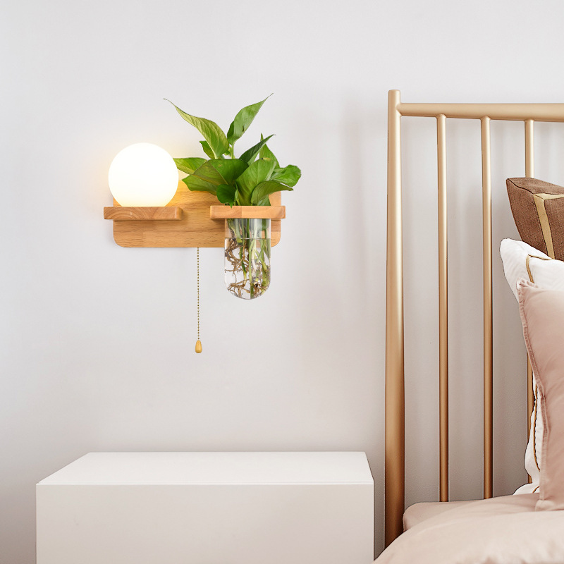 Lámpara de pared nórdica escalera dormitorio lámpara de noche de madera maciza simple personalidad creativa moderna espejo frontal sala de estar comedor lámpara de pared