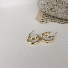 韩国东大门博主同款S925银针双层金属简约耳环ins小众复古耳环潮
