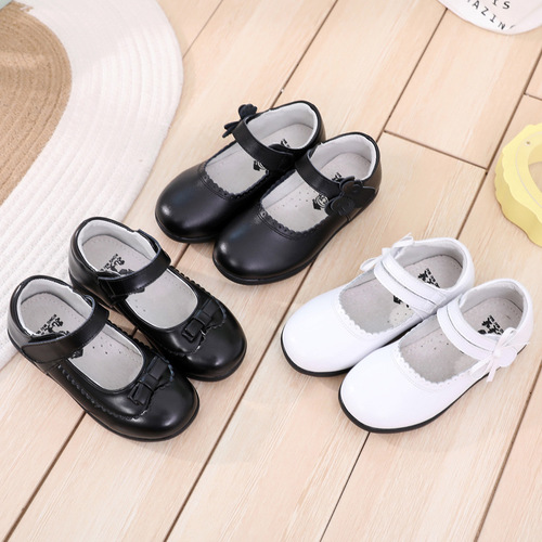 Children's leather shoes princess shoes genuine cowhide double-layer leather black white girls' shoes for school performance etiquette