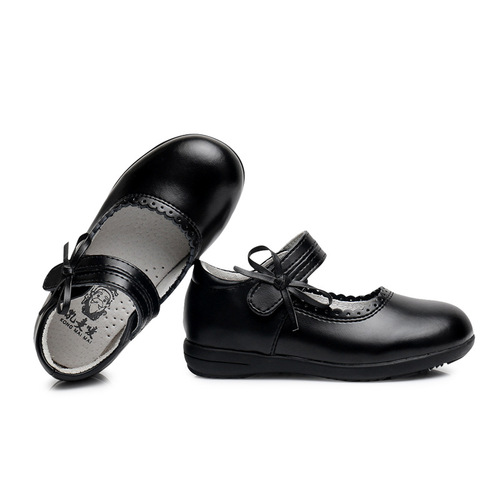 Children's leather shoes princess shoes genuine cowhide double-layer leather black white girls' shoes for school performance etiquette