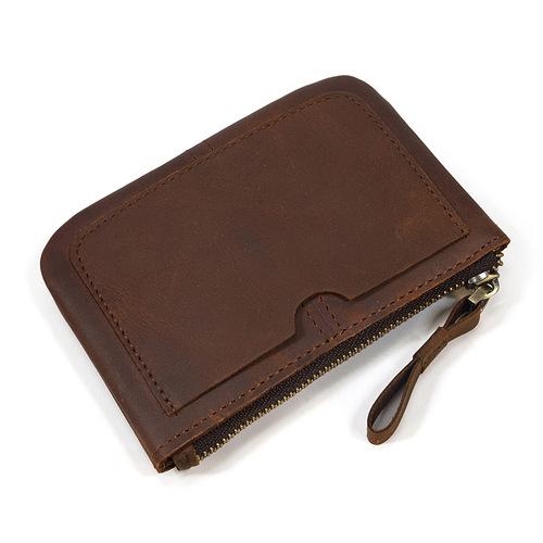 Retro Crazy Horse Leather Coin Purse Genuine Leather Men's and Women's Casual Small Wallet First Layer Cowhide Zipper Small Money Bag Cross-Border Exclusively Available