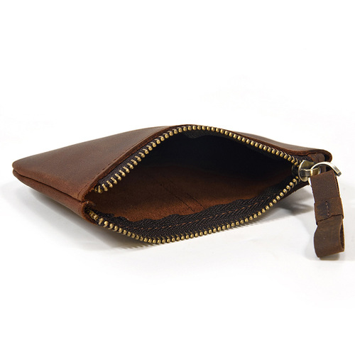 Retro Crazy Horse Leather Coin Purse Genuine Leather Men's and Women's Casual Small Wallet First Layer Cowhide Zipper Small Money Bag Cross-Border Exclusively Available