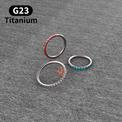 G23钛材質穿刺飾品批發鑲嵌2爪锆石耳飾環歐美風鼻環（電商送圖）