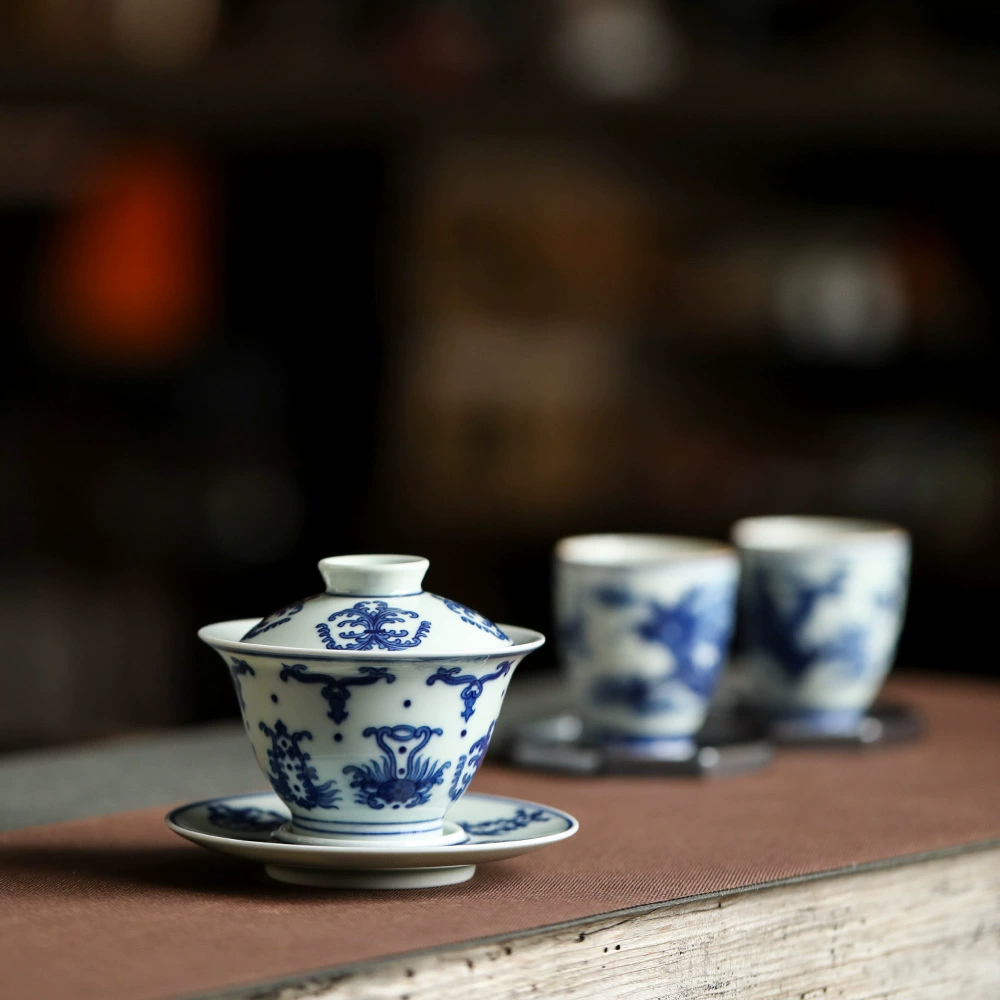 Посудница из дерева Шуанбао с крышкой, расписываемая вручную Jingdezhen, узор лимонник, утка-мандаринка, чашка чайная в античном стиле Санчай