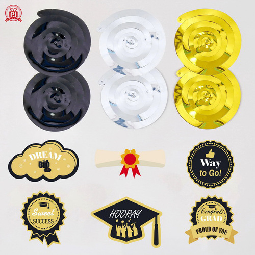 Cross-border Amazon Graduation Season Spiral Wall Hanging PVC Black Gold Spiral Chandelier Graduation Celebration Party Decoration Pendant