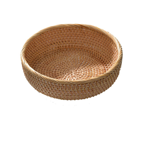 Factory direct sales wholesale Vietnamese rattan fruit plate storage basket desktop coffee table sundries small round snacks dried fruit storage