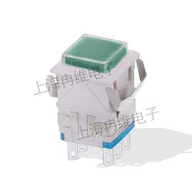 上开 上海永星方形按钮开关KD2-23 6脚 绿色 自锁无灯 白壳