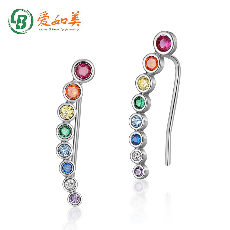Japanese and Korean fashion color zircon earrings S925 silver plated platinum rainbow earrings female temperament ear clip silver jewelry wholesale