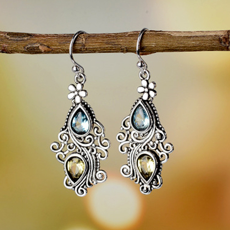 retro blue earrings drop-shaped