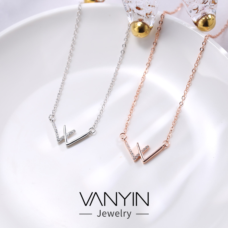 Wanying jewelry W letter double V-shaped clavicle chain S925 sterling silver necklace personality creative niche accessories gift wholesale