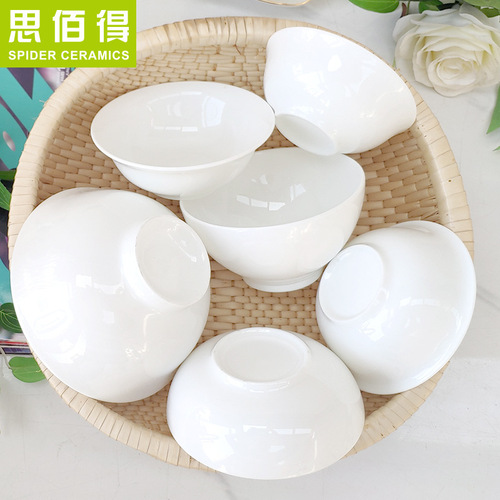 Household creative white Tangshan bone china rice bowl tableware Japanese style tall rice noodle bowl ceramic bowl factory direct sale