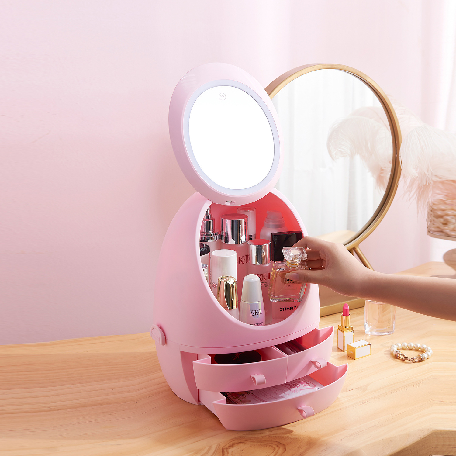 Dormitorio artefacto cosméticos caja de almacenamiento TikTok mismo cajón a prueba de polvo de escritorio joyería productos de cuidado de la piel caja de almacenamiento