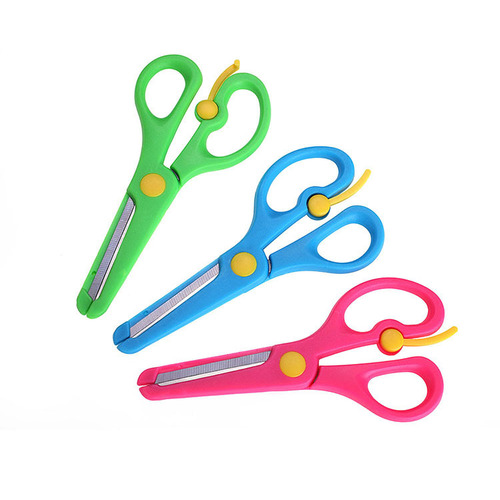 Children's safety scissors for paper cutting with blade scissors for toddlers anti-pinch elastic plastic student handmade small scissors wholesale